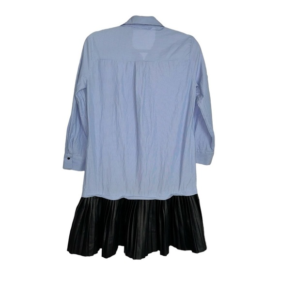 Zara NWOT Shirt Dress Blue White Stripes & Black Pleated Faux Leather Skirt XS - Picture 8 of 9
